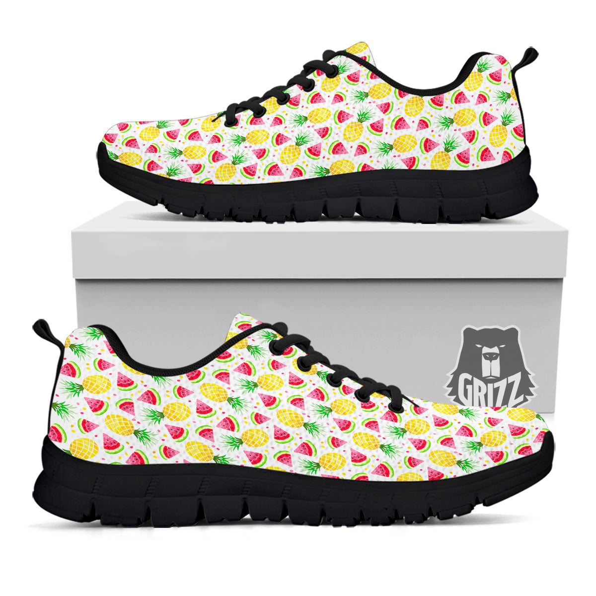 Watermelon Cute Pineapple Print Pattern Black Sneaker-grizzshop