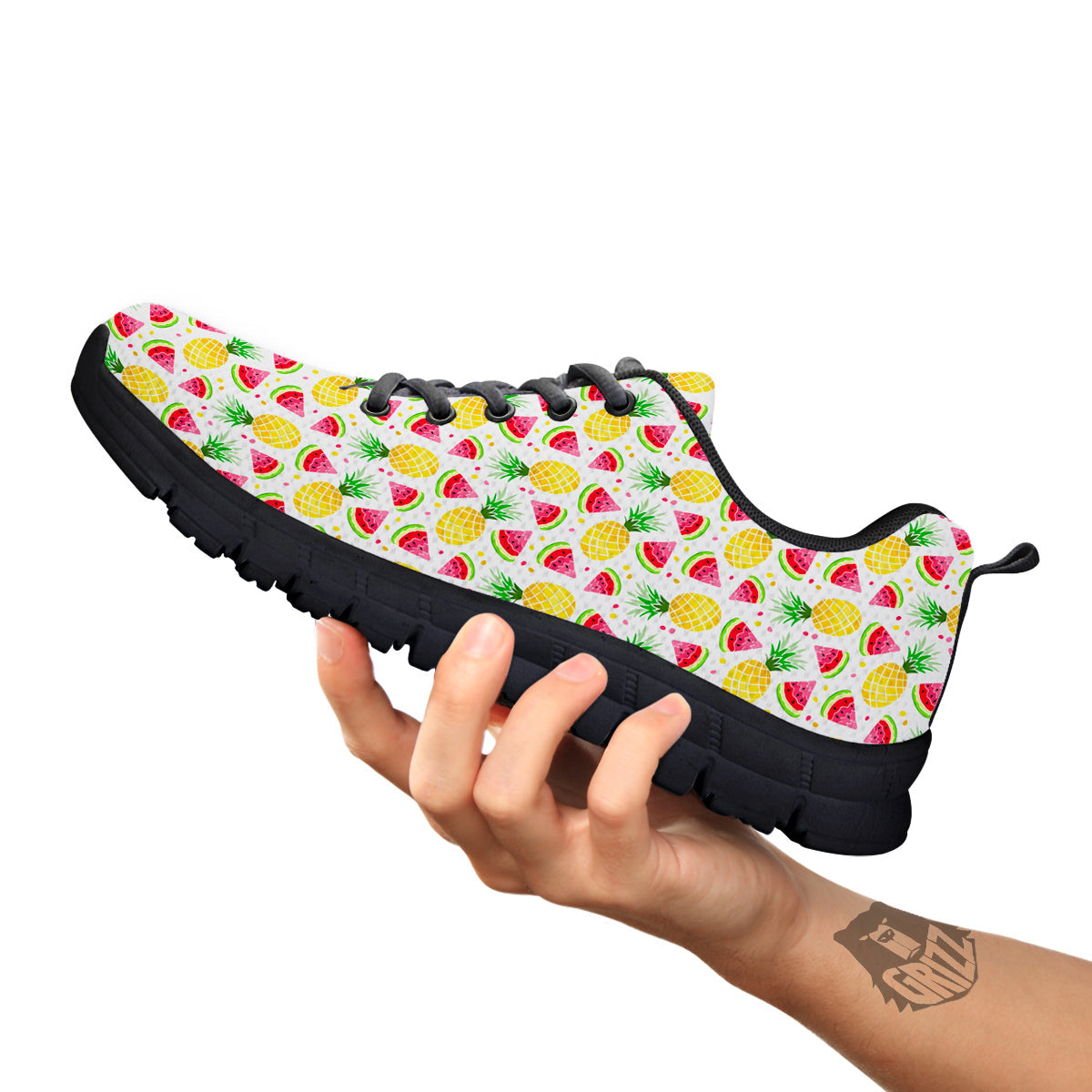 Watermelon Cute Pineapple Print Pattern Black Sneaker-grizzshop