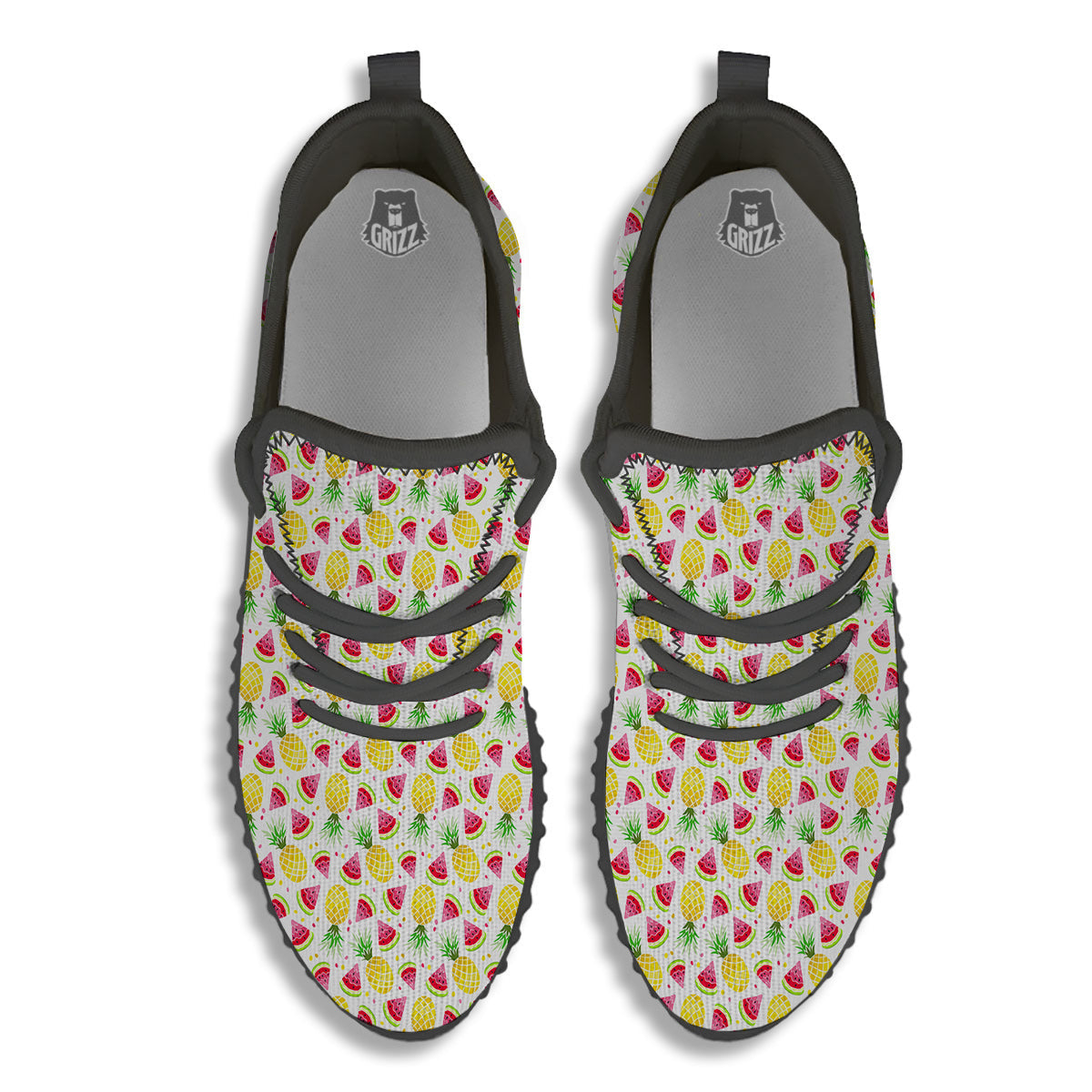 Watermelon Cute Pineapple Print Pattern Black Walking Shoes-grizzshop