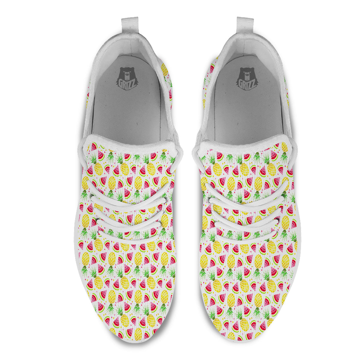 Watermelon Cute Pineapple Print Pattern White Athletic Shoes-grizzshop