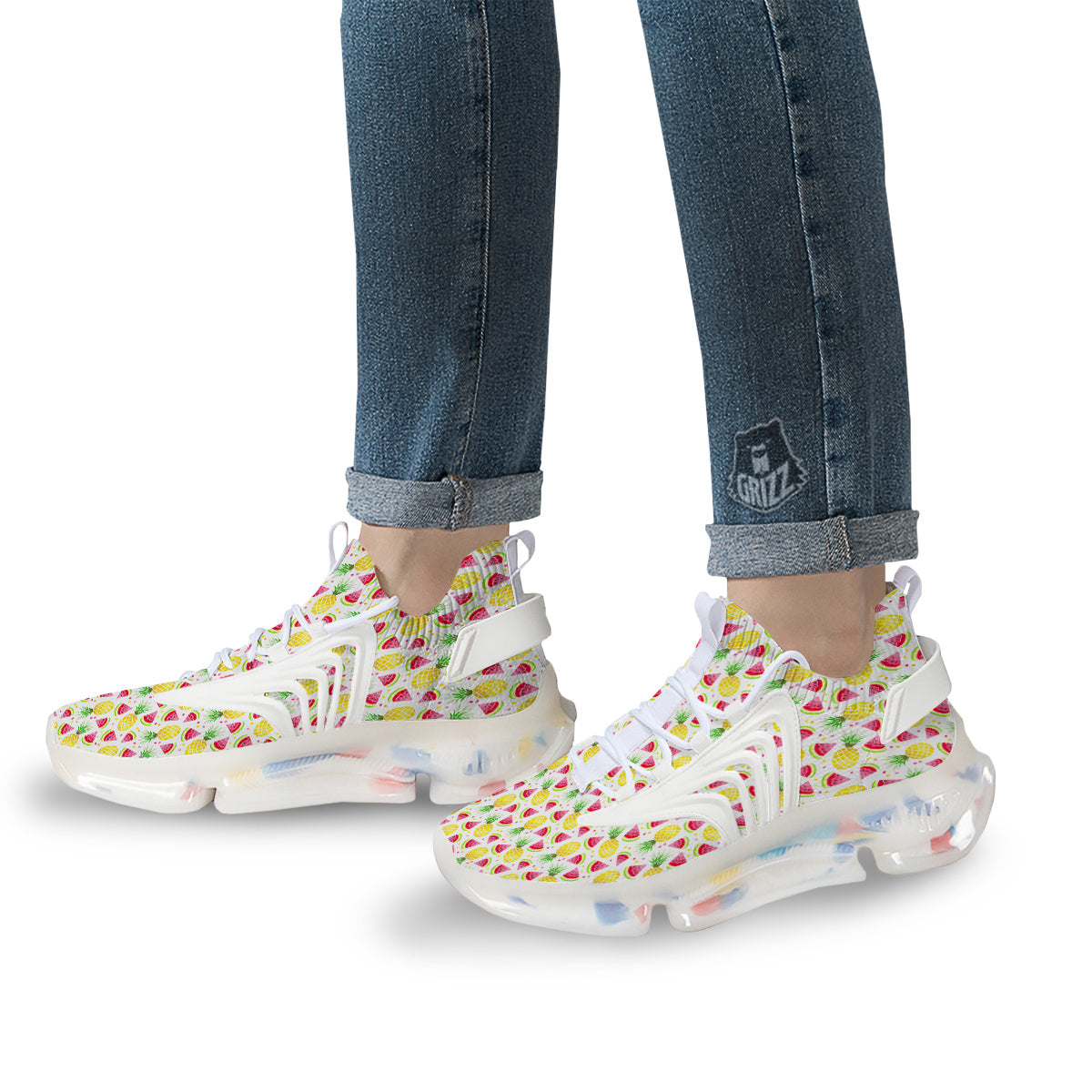 Watermelon Cute Pineapple Print Pattern White Gym Shoes-grizzshop