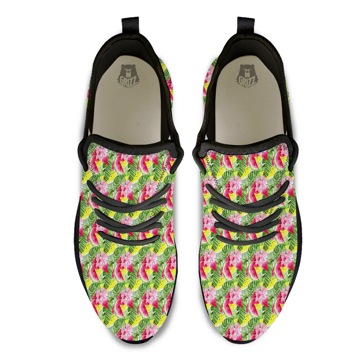 Watermelon Cute Tropical Print Pattern Black Athletic Shoes-grizzshop