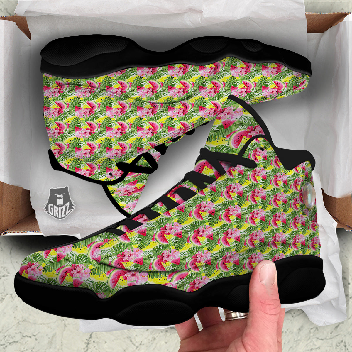 Watermelon Cute Tropical Print Pattern Black Basketball Shoes-grizzshop