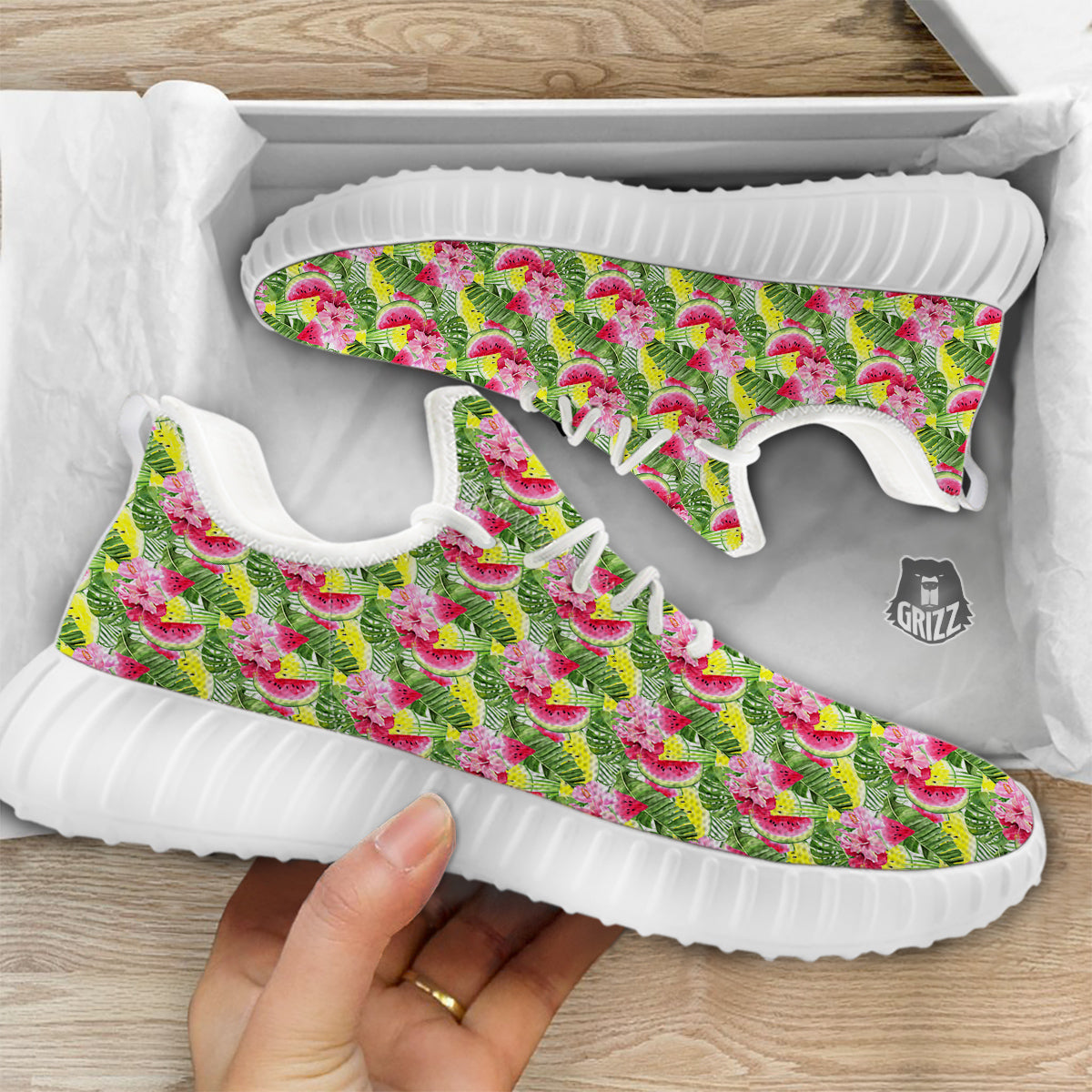 Watermelon Cute Tropical Print Pattern White Walking Shoes-grizzshop