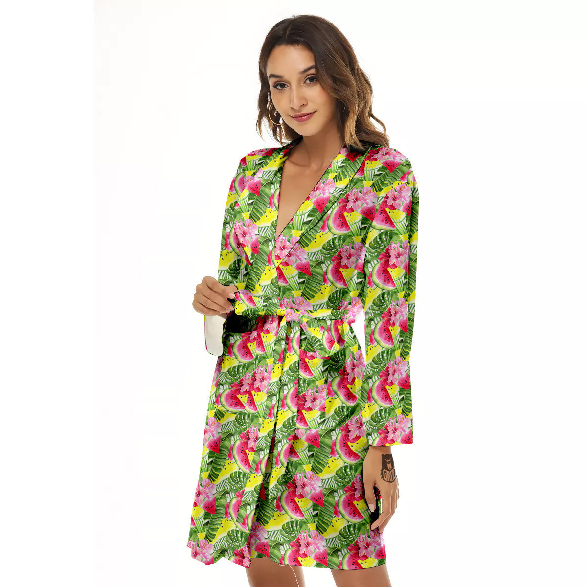 Watermelon Cute Tropical Print Pattern Women's Robe-grizzshop