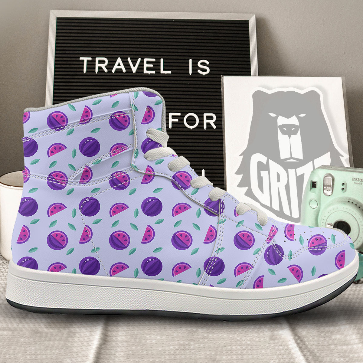 Watermelon Fancy Purple Print Pattern High Top Sneakers-grizzshop