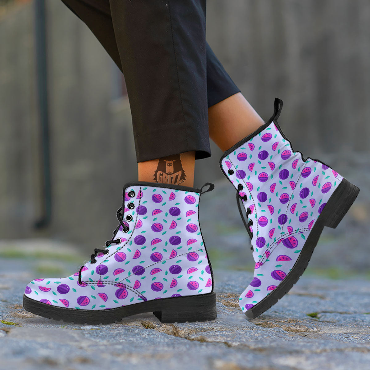 Watermelon Fancy Purple Print Pattern Leather Boots-grizzshop