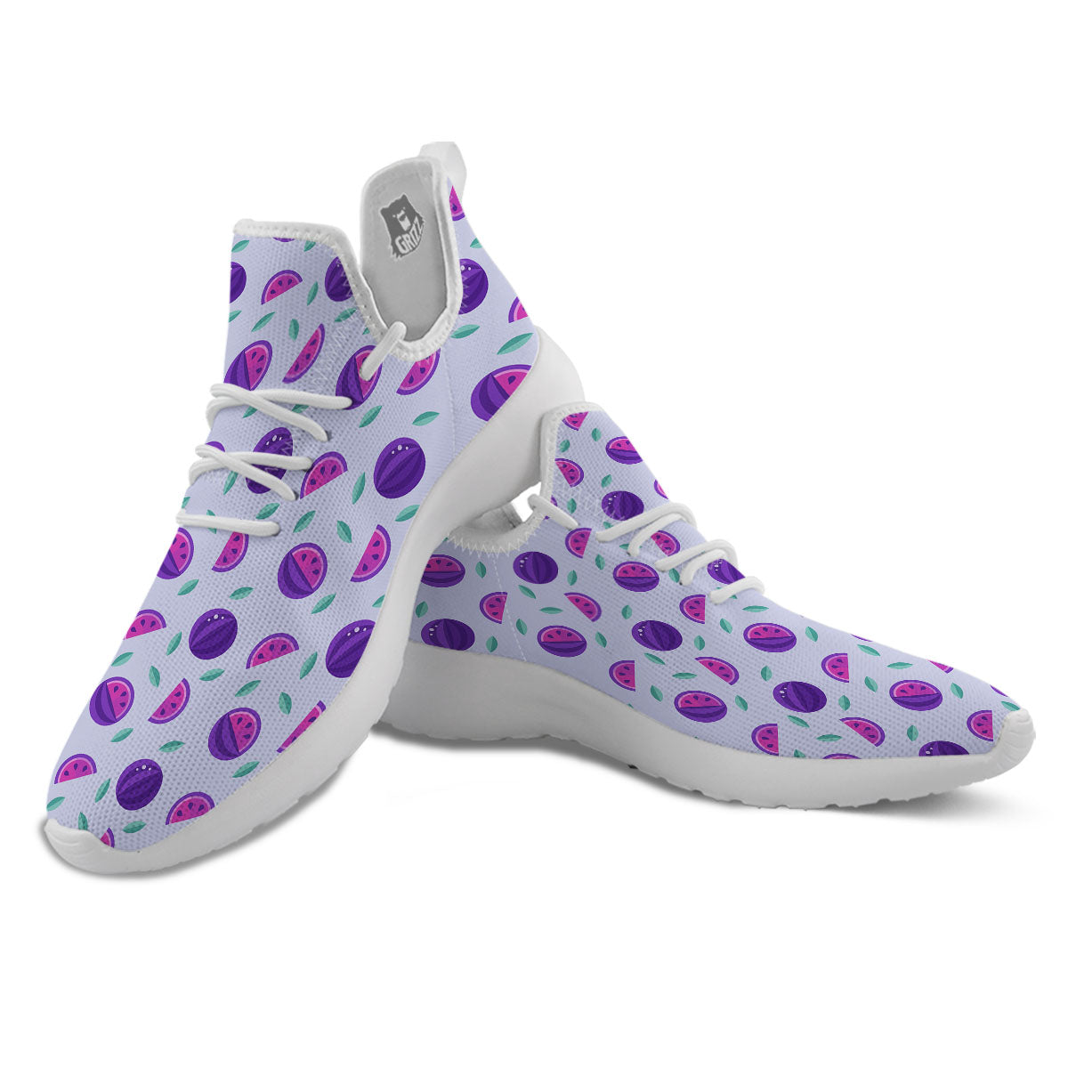 Watermelon Fancy Purple Print Pattern White Athletic Shoes-grizzshop