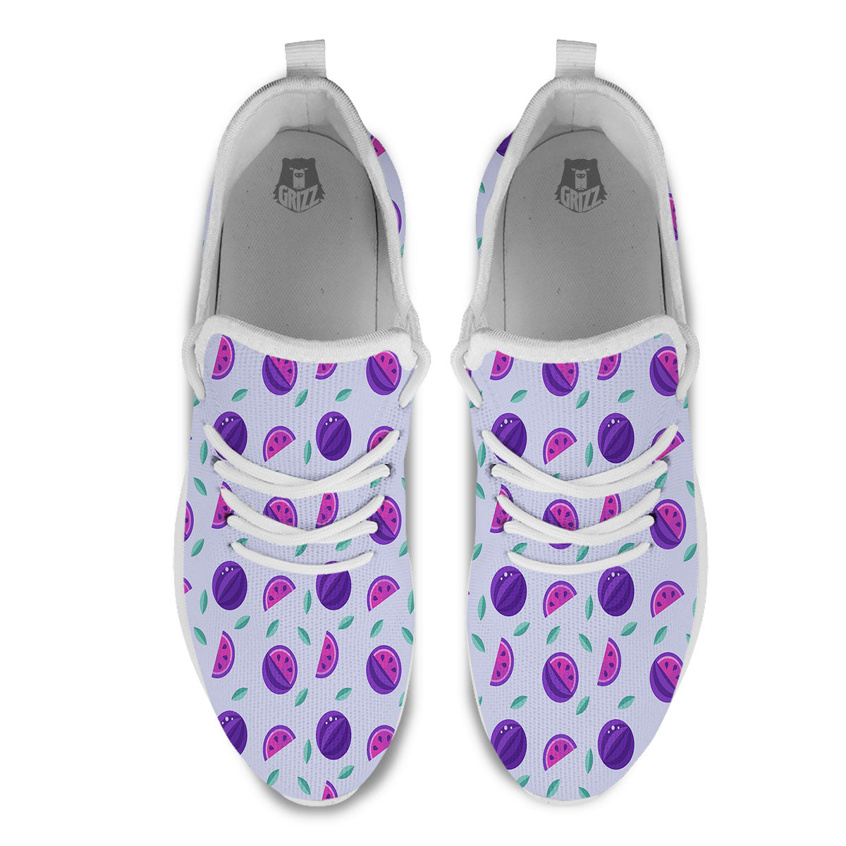 Watermelon Fancy Purple Print Pattern White Athletic Shoes-grizzshop