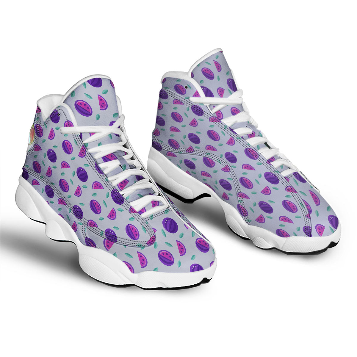 Watermelon Fancy Purple Print Pattern White Basketball Shoes-grizzshop