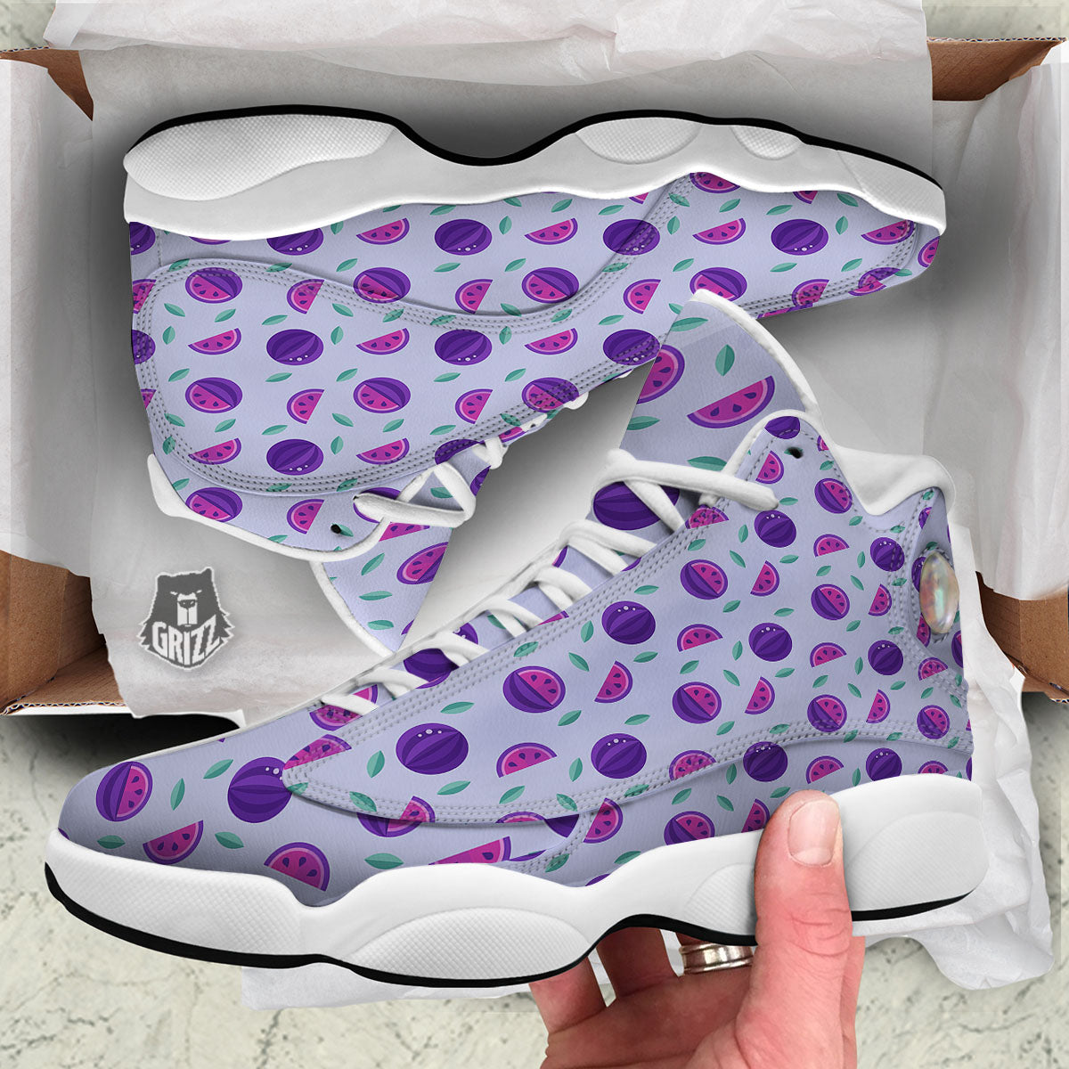 Watermelon Fancy Purple Print Pattern White Basketball Shoes-grizzshop