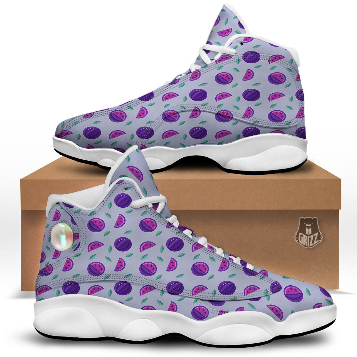 Watermelon Fancy Purple Print Pattern White Basketball Shoes-grizzshop