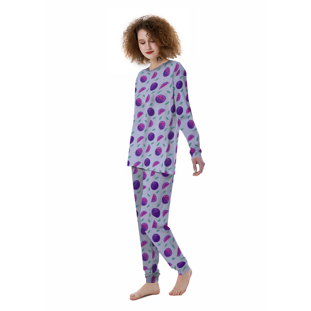Watermelon Fancy Purple Print Pattern Women's Pajamas-grizzshop