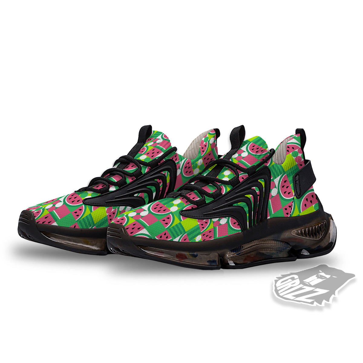 Watermelon Fruit Slice Geometric Print Black Gym Shoes-grizzshop