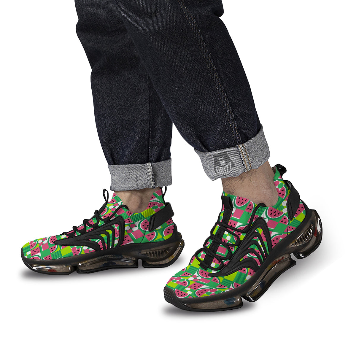 Watermelon Fruit Slice Geometric Print Black Gym Shoes-grizzshop
