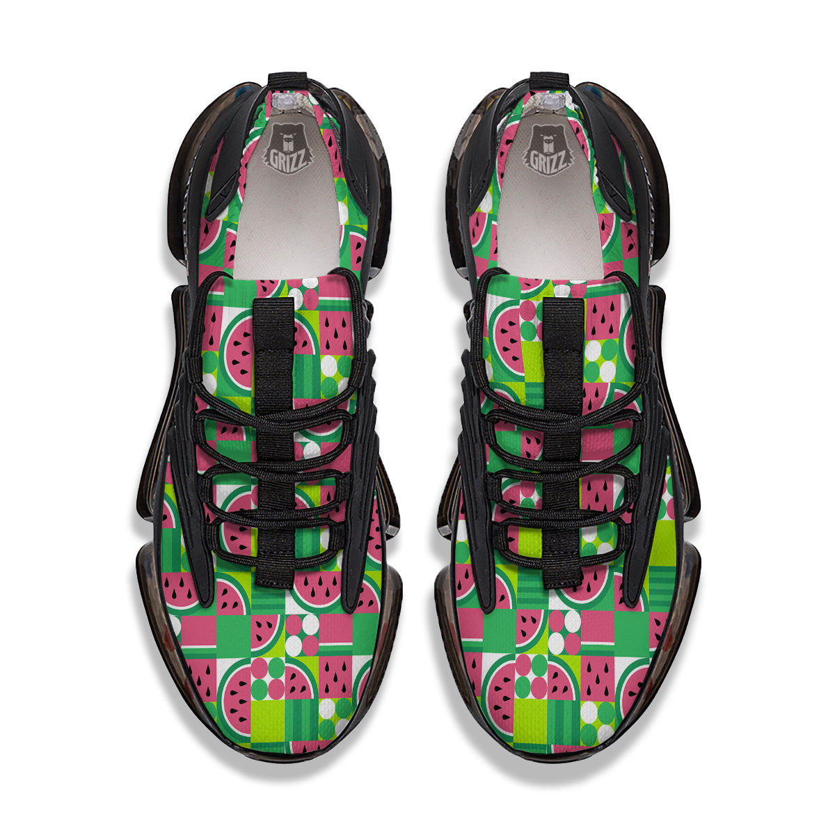 Watermelon Fruit Slice Geometric Print Black Gym Shoes-grizzshop