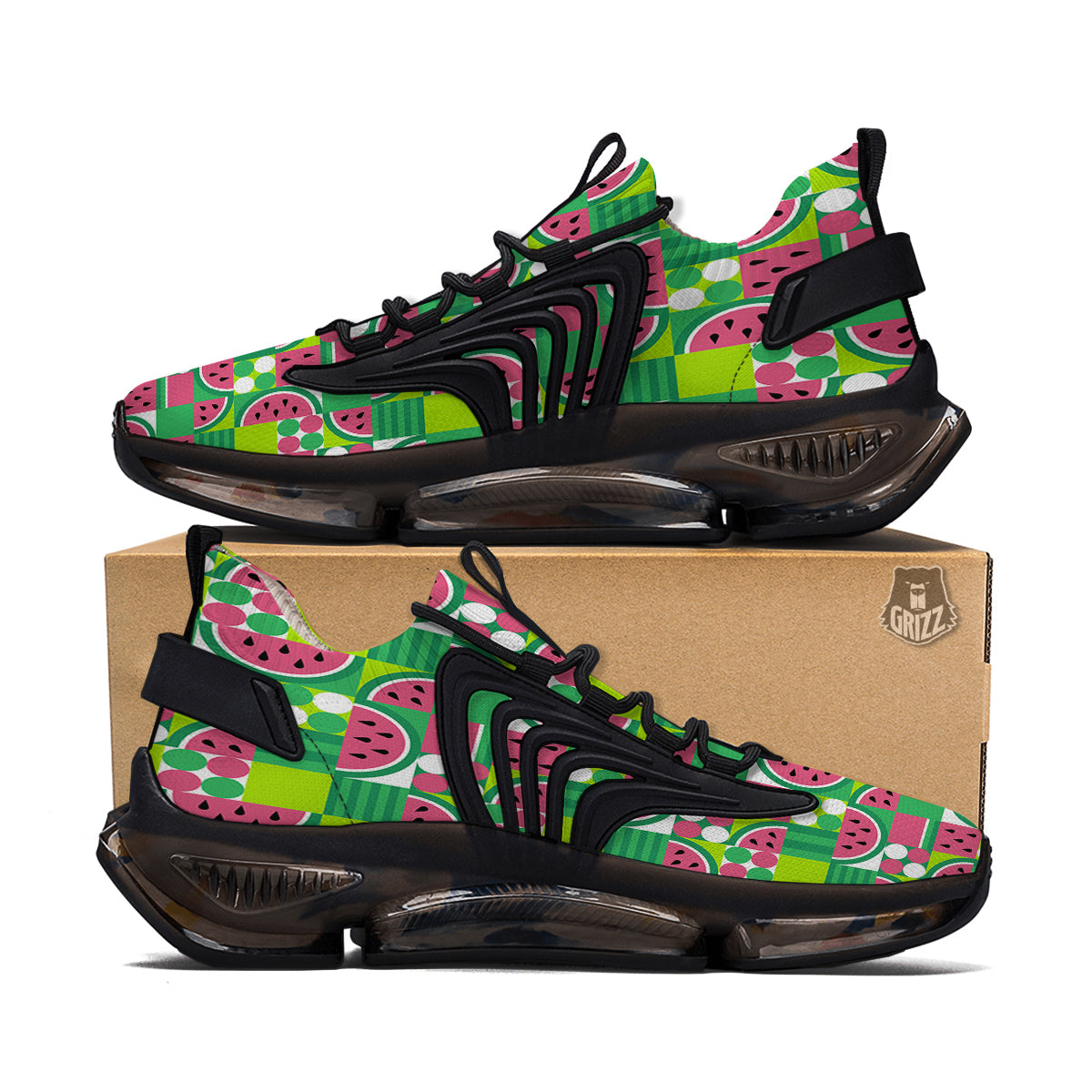 Watermelon Fruit Slice Geometric Print Black Gym Shoes-grizzshop