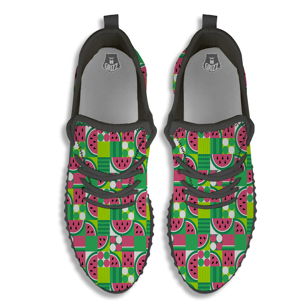 Watermelon Fruit Slice Geometric Print Black Walking Shoes-grizzshop