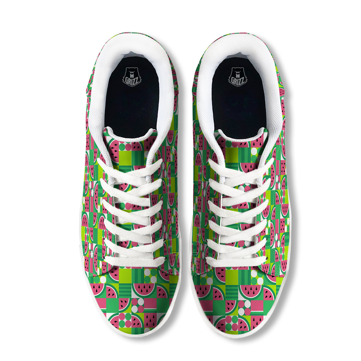Watermelon Fruit Slice Geometric Print White Low Top Sneakers-grizzshop