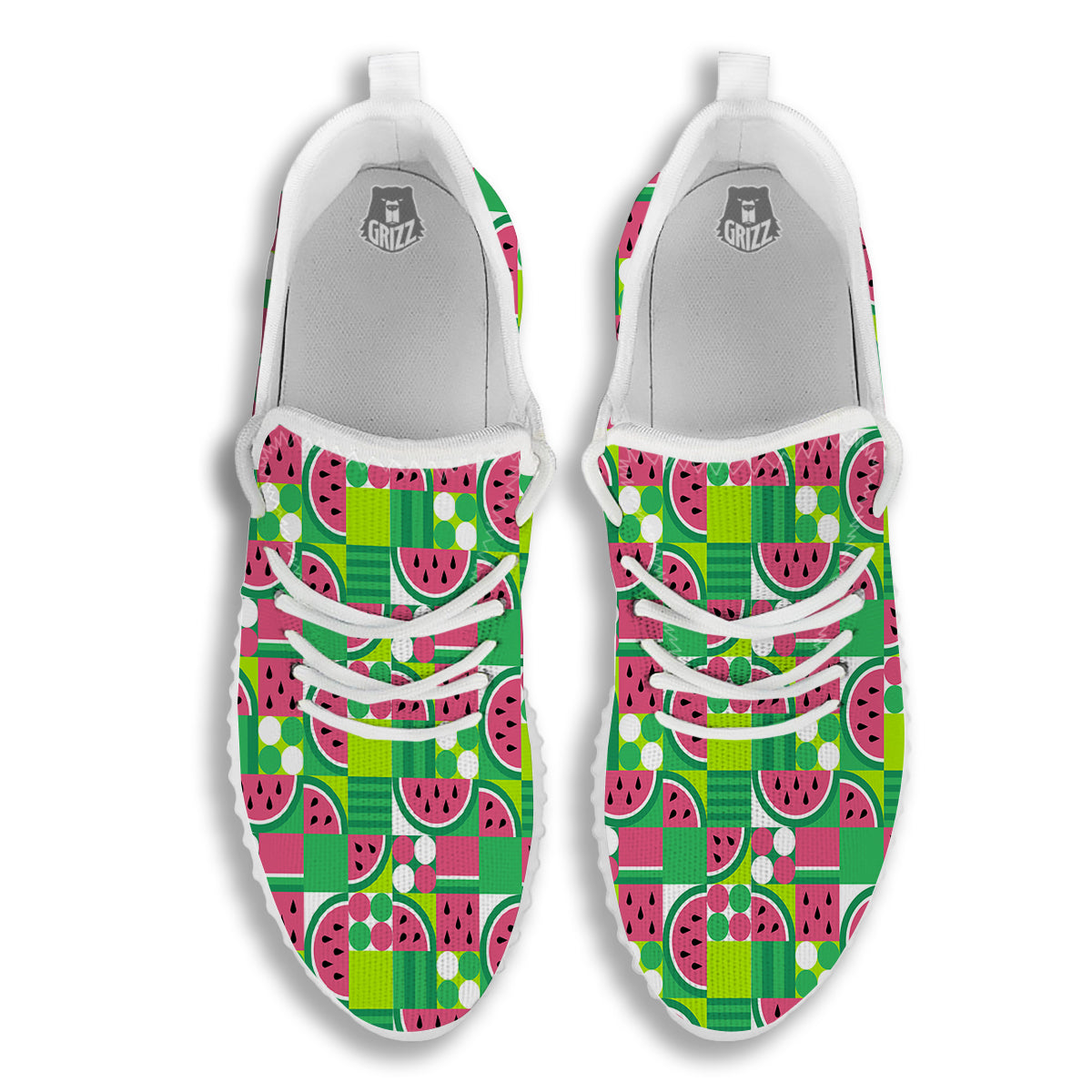 Watermelon Fruit Slice Geometric Print White Walking Shoes-grizzshop