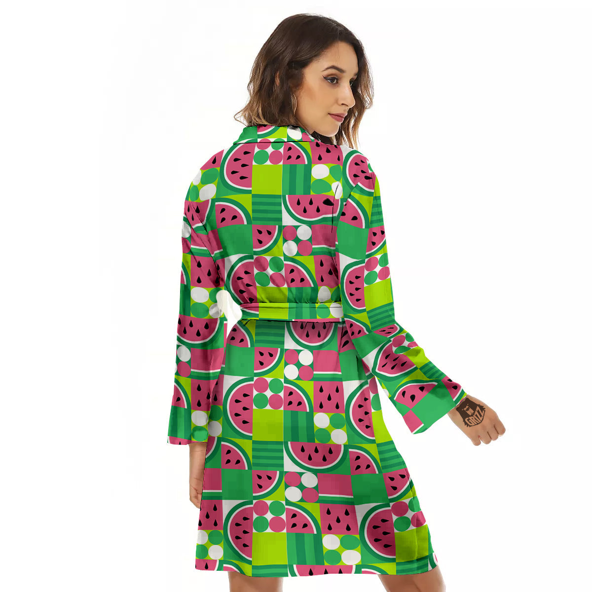 Watermelon Fruit Slice Geometric Print Women's Robe-grizzshop