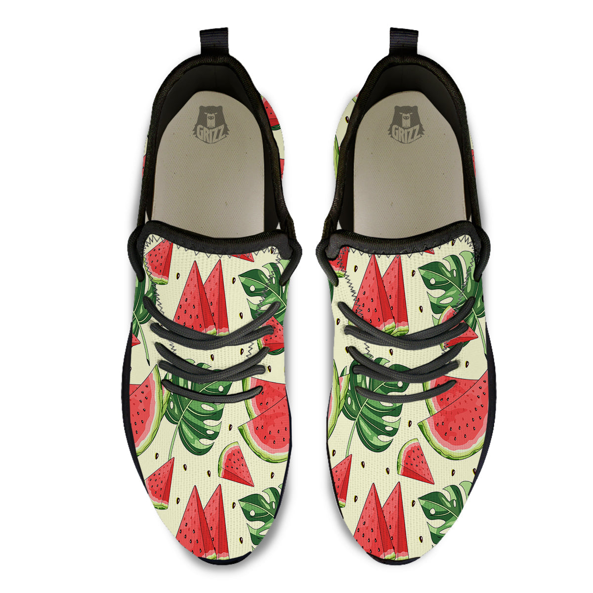 Watermelon Leaf Tropical Print Pattern Black Athletic Shoes-grizzshop