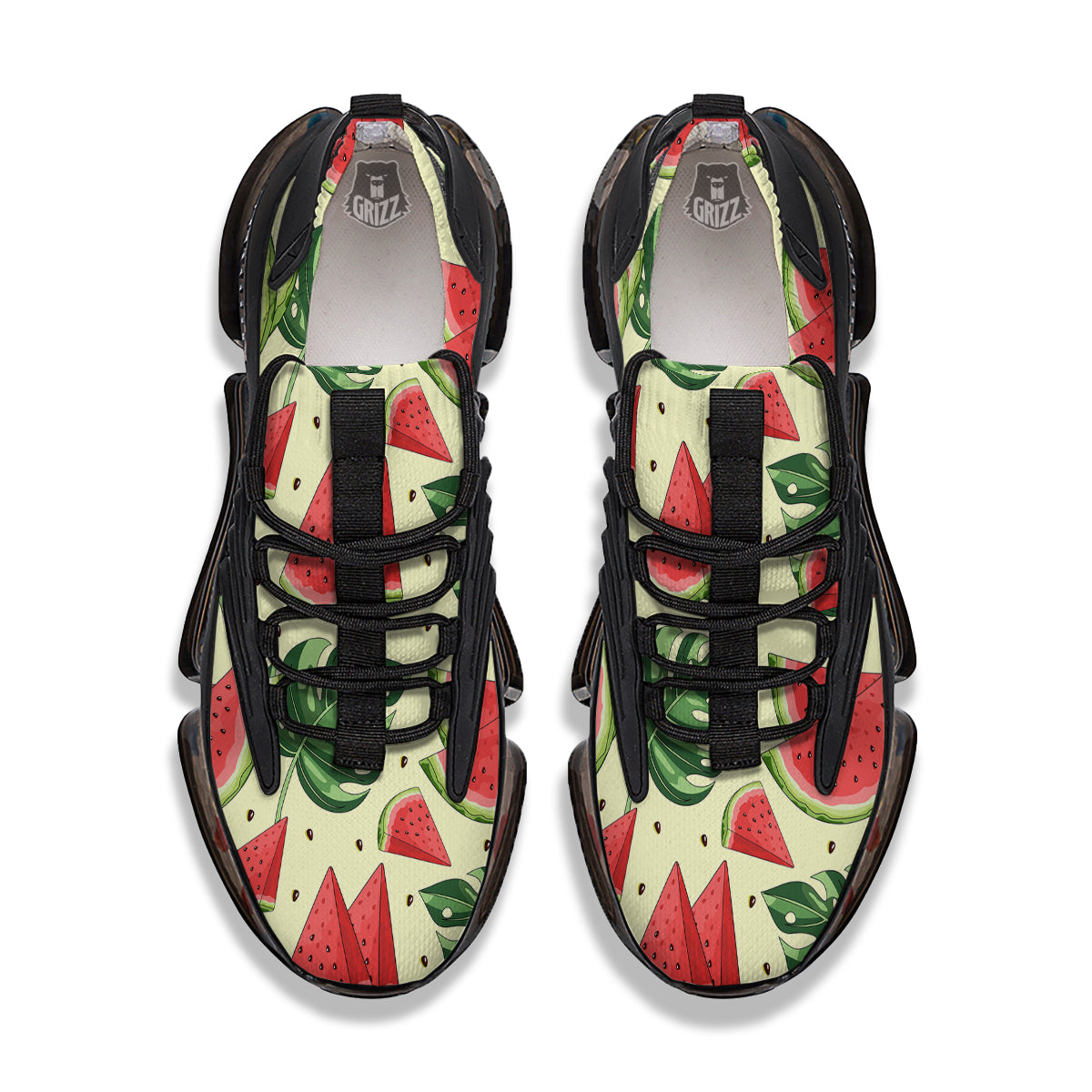 Watermelon Leaf Tropical Print Pattern Black Gym Shoes-grizzshop
