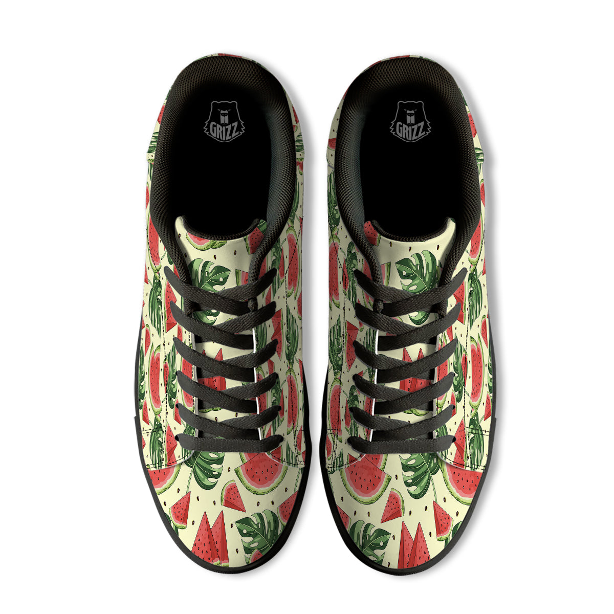 Watermelon Leaf Tropical Print Pattern Black Low Top Sneakers-grizzshop