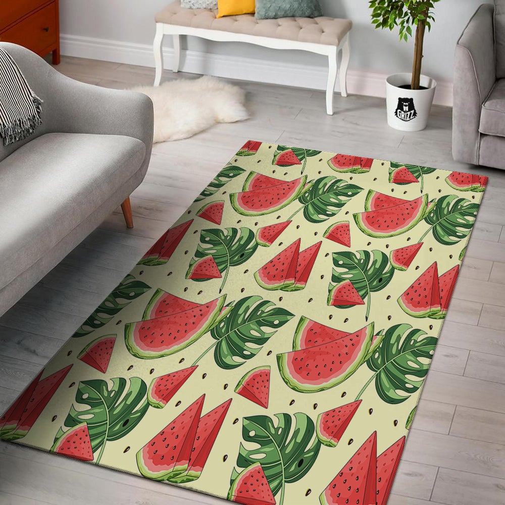 Watermelon Leaf Tropical Print Pattern Floor Mat-grizzshop
