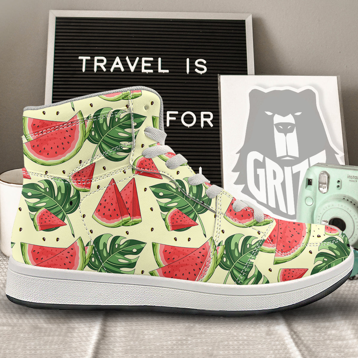 Watermelon Leaf Tropical Print Pattern High Top Sneakers-grizzshop