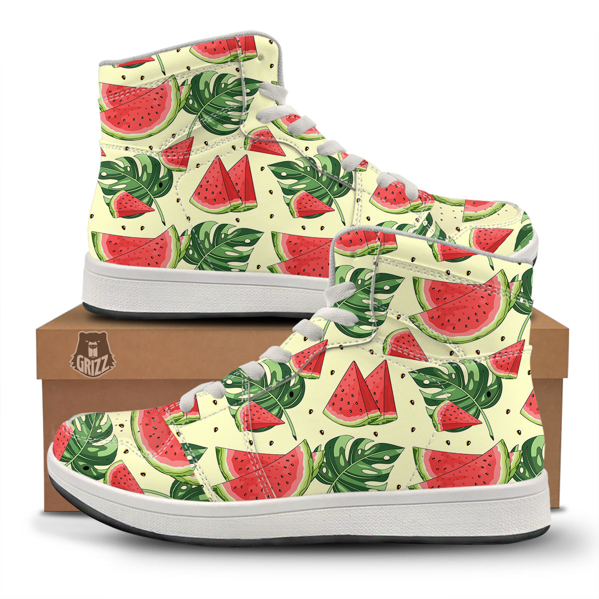 Watermelon Leaf Tropical Print Pattern High Top Sneakers-grizzshop