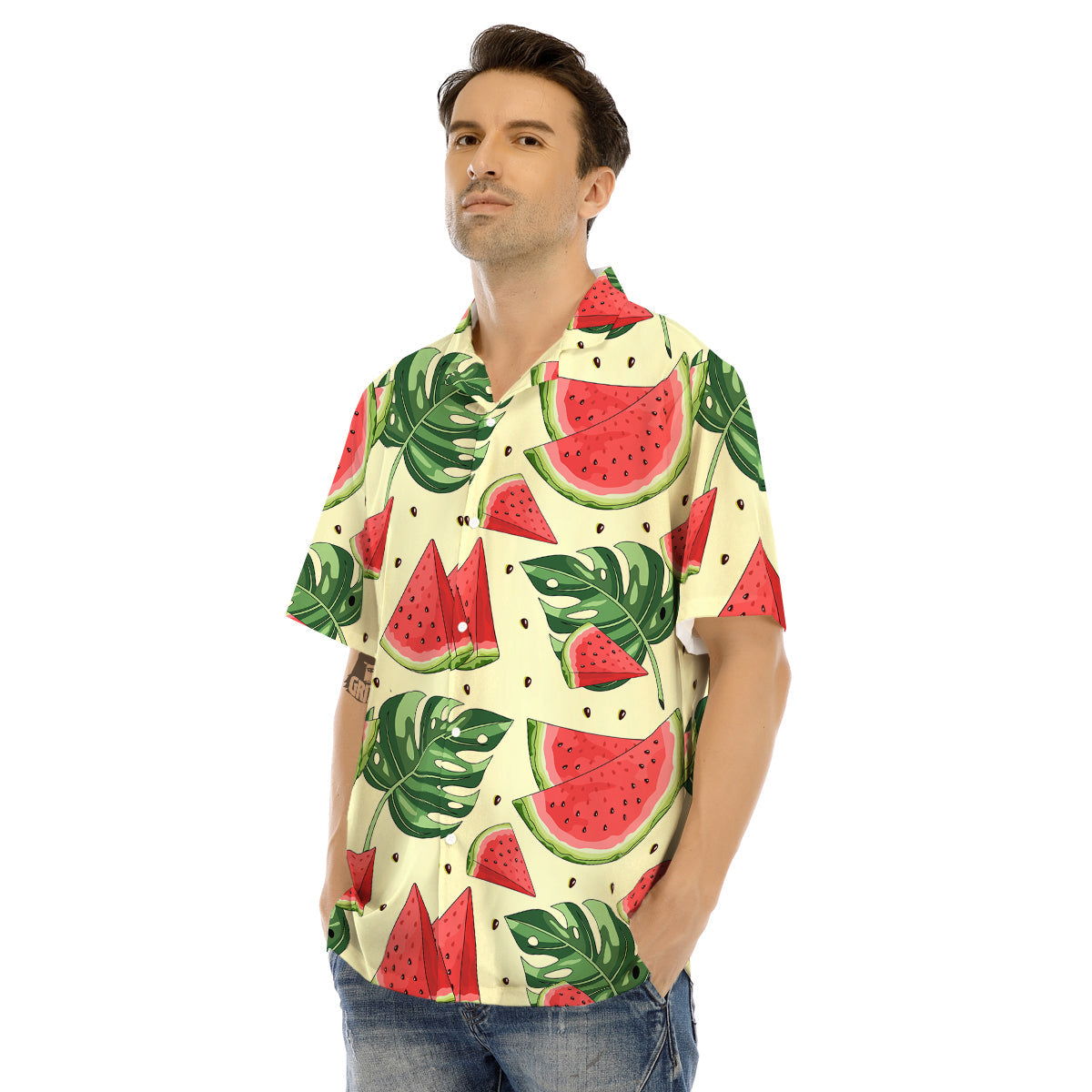 Watermelon Leaf Tropical Print Pattern Men's Hawaiian Shirt-grizzshop