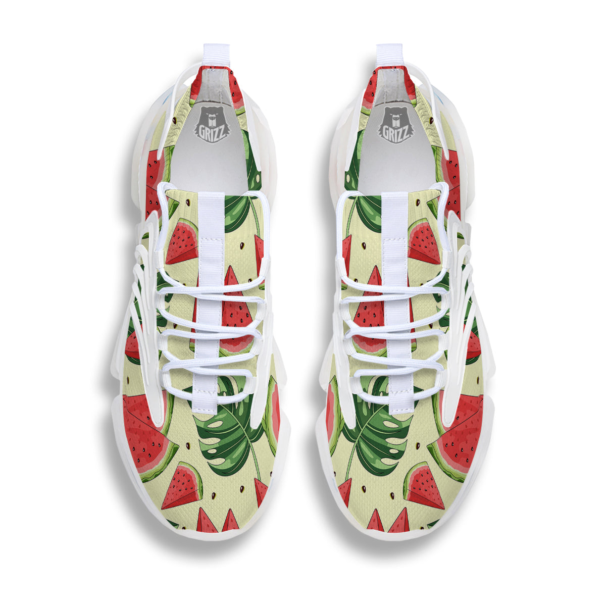Watermelon Leaf Tropical Print Pattern White Gym Shoes-grizzshop