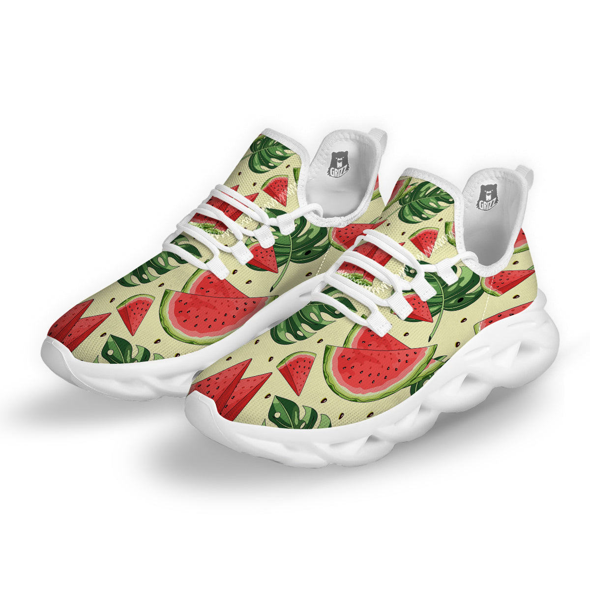 Watermelon Leaf Tropical Print Pattern White Running Shoes-grizzshop