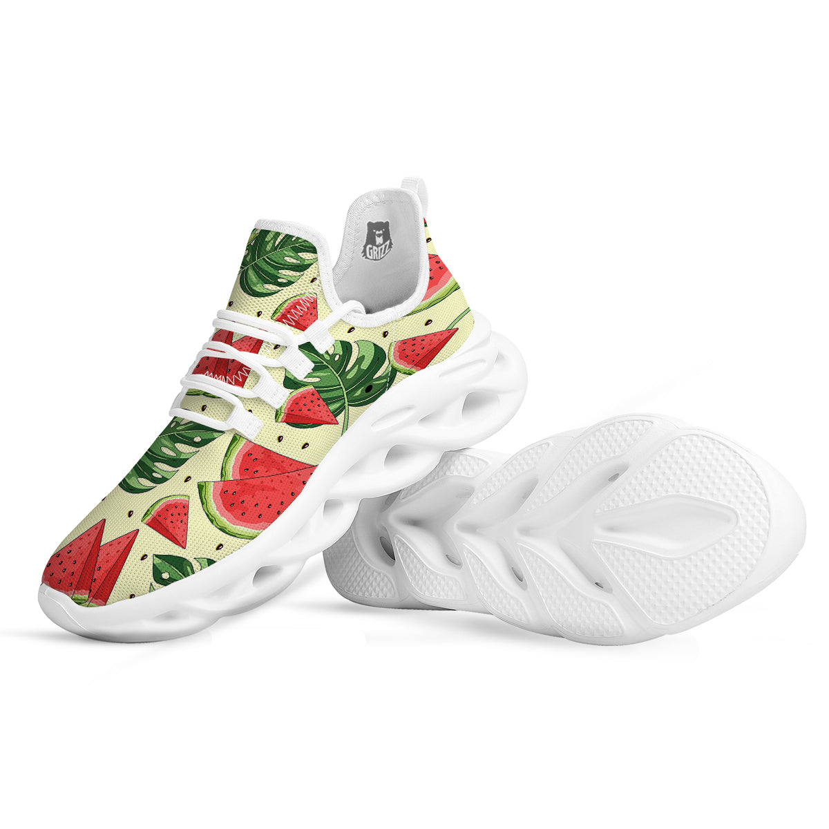 Watermelon Leaf Tropical Print Pattern White Running Shoes-grizzshop