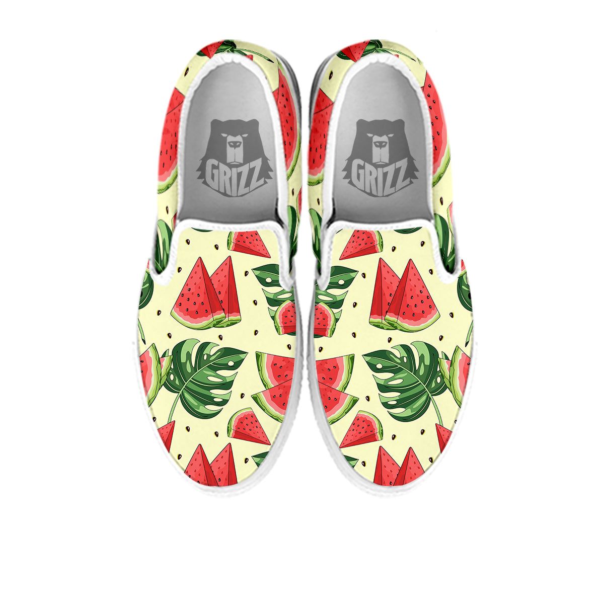 Watermelon Leaf Tropical Print Pattern White Slip On Shoes-grizzshop