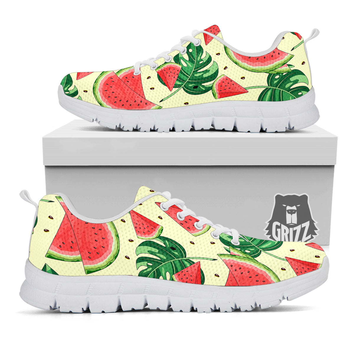 Watermelon Leaf Tropical Print Pattern White Sneaker-grizzshop