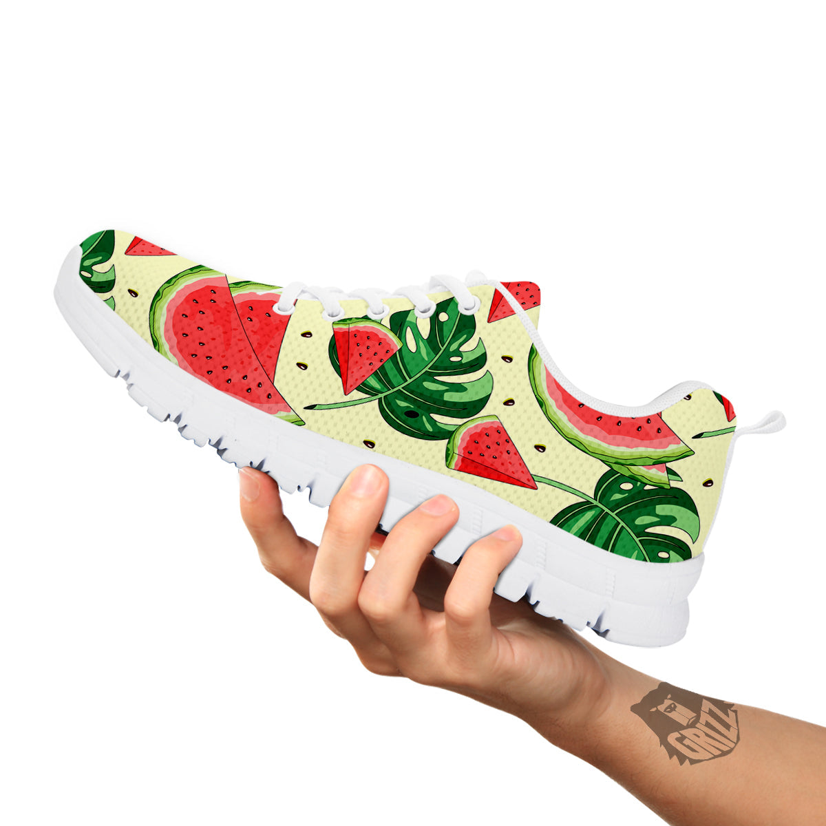 Watermelon Leaf Tropical Print Pattern White Sneaker-grizzshop