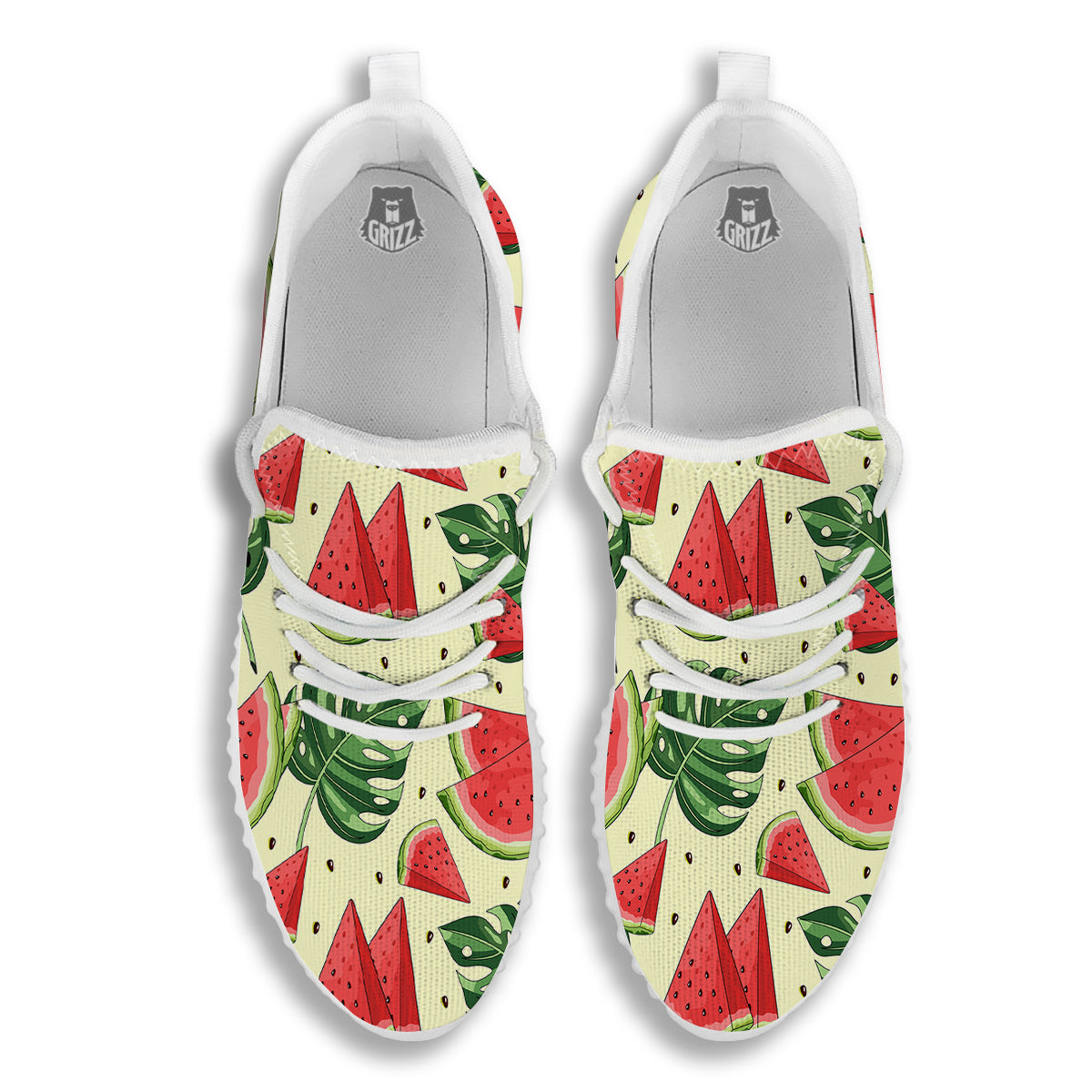 Watermelon Leaf Tropical Print Pattern White Walking Shoes-grizzshop