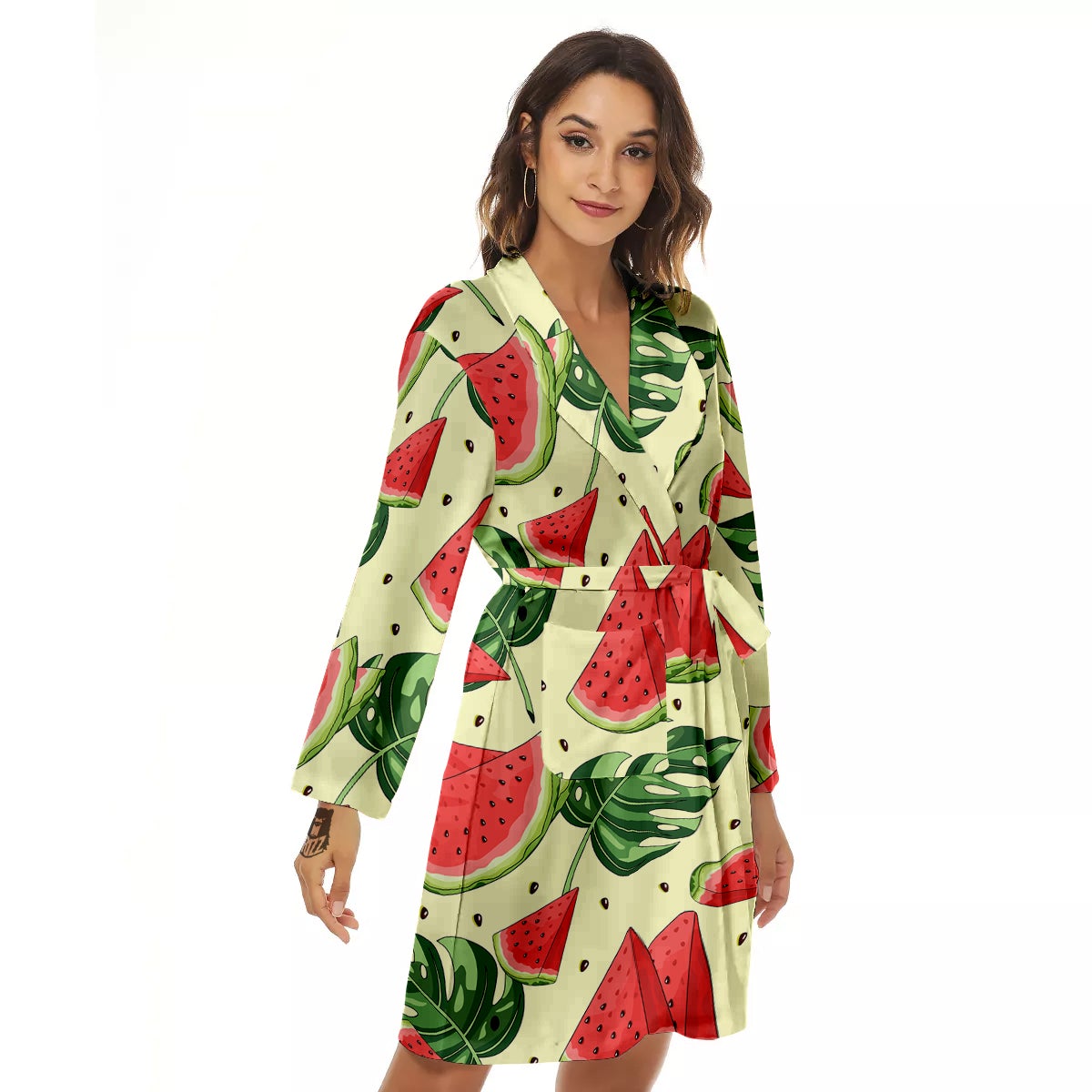Watermelon Leaf Tropical Print Pattern Women's Robe-grizzshop