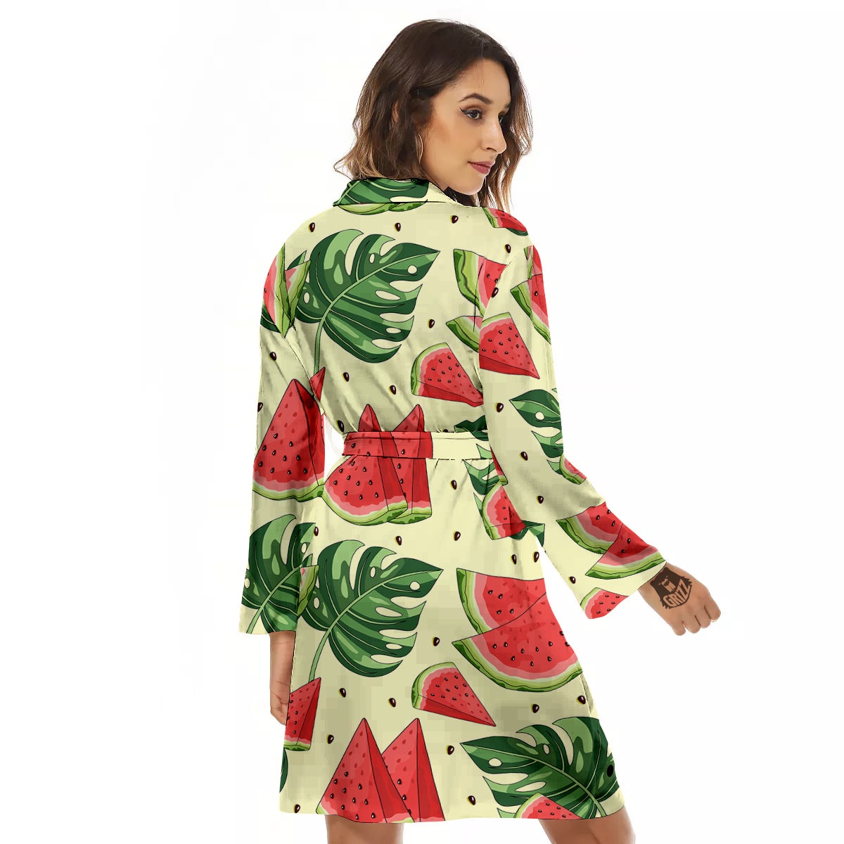Watermelon Leaf Tropical Print Pattern Women's Robe-grizzshop