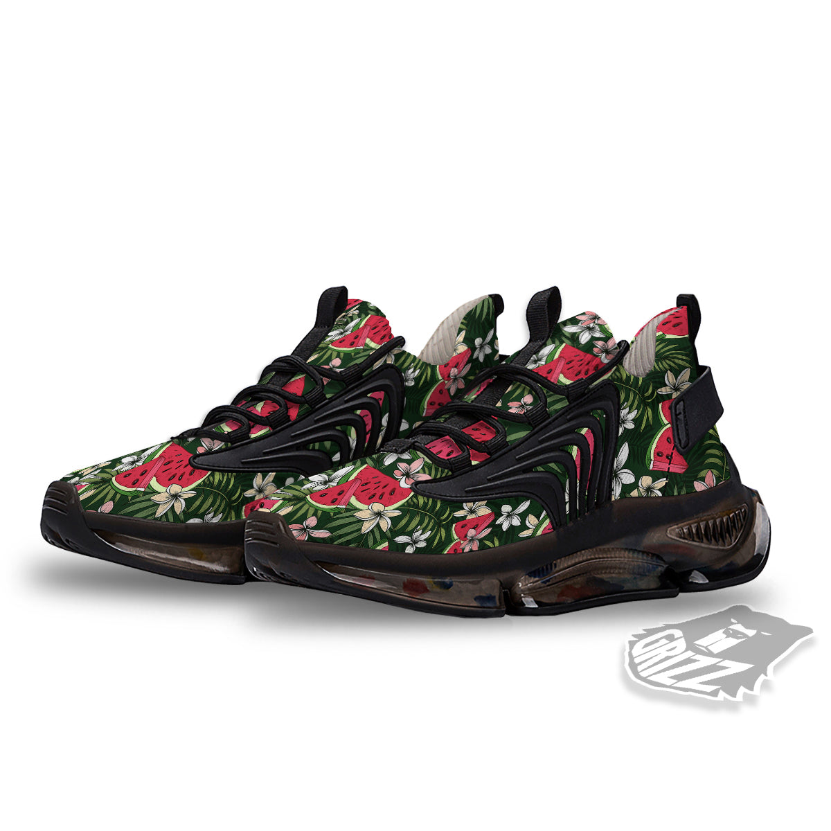 Watermelon Leaves Tropical Print Pattern Black Gym Shoes-grizzshop