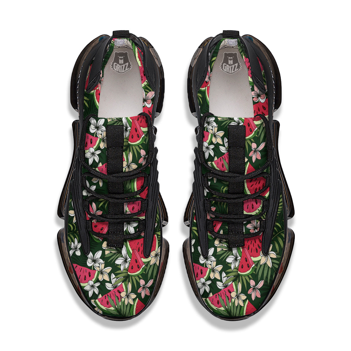 Watermelon Leaves Tropical Print Pattern Black Gym Shoes-grizzshop