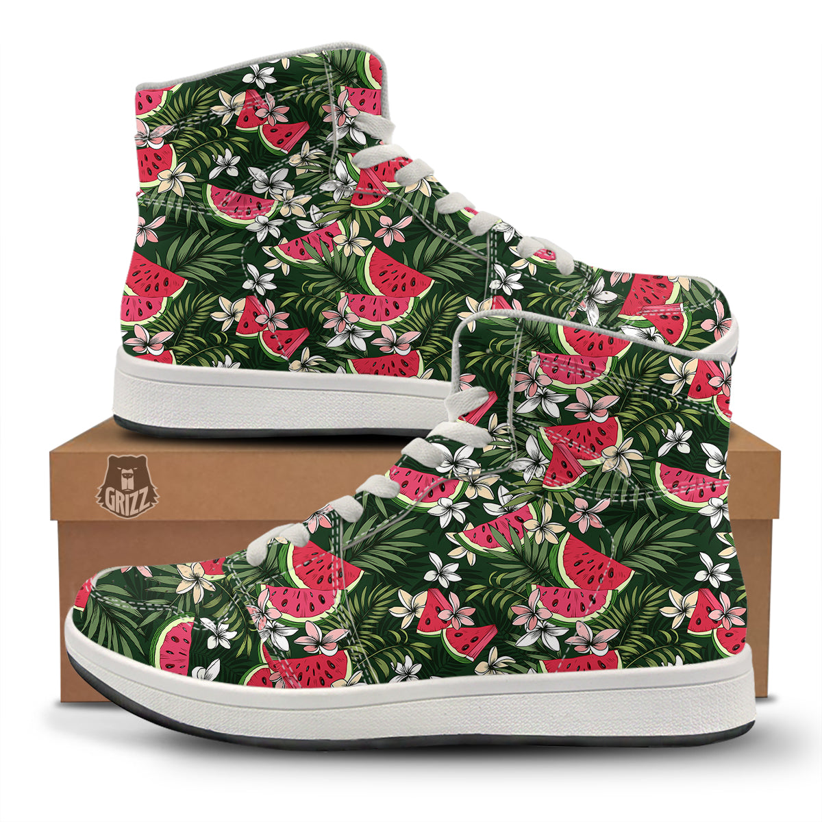 Watermelon Leaves Tropical Print Pattern High Top Sneakers-grizzshop