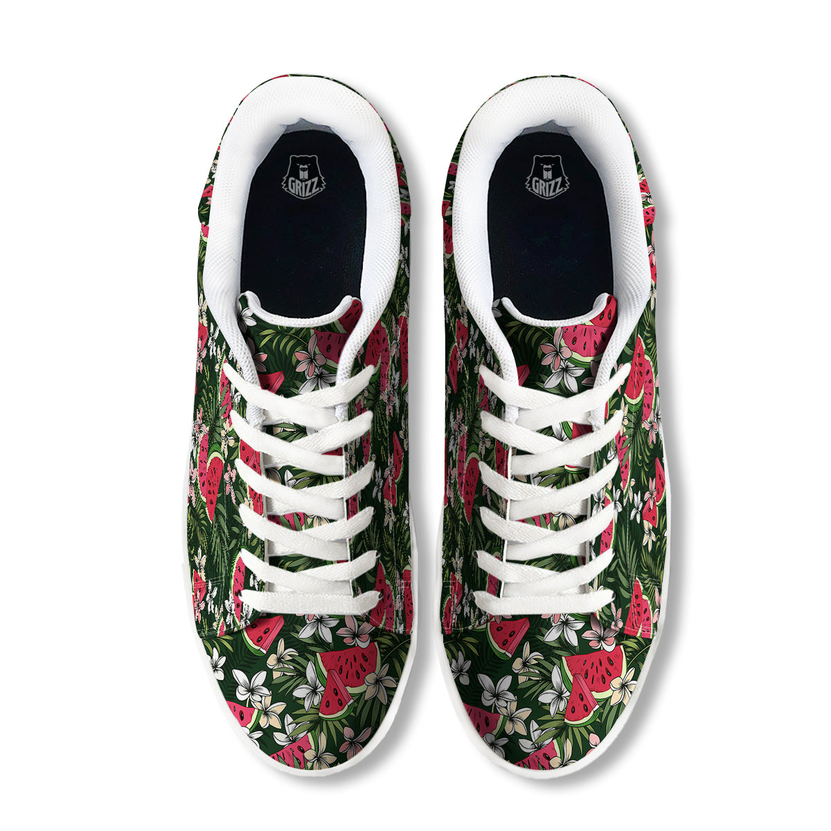 Watermelon Leaves Tropical Print Pattern White Low Top Sneakers-grizzshop