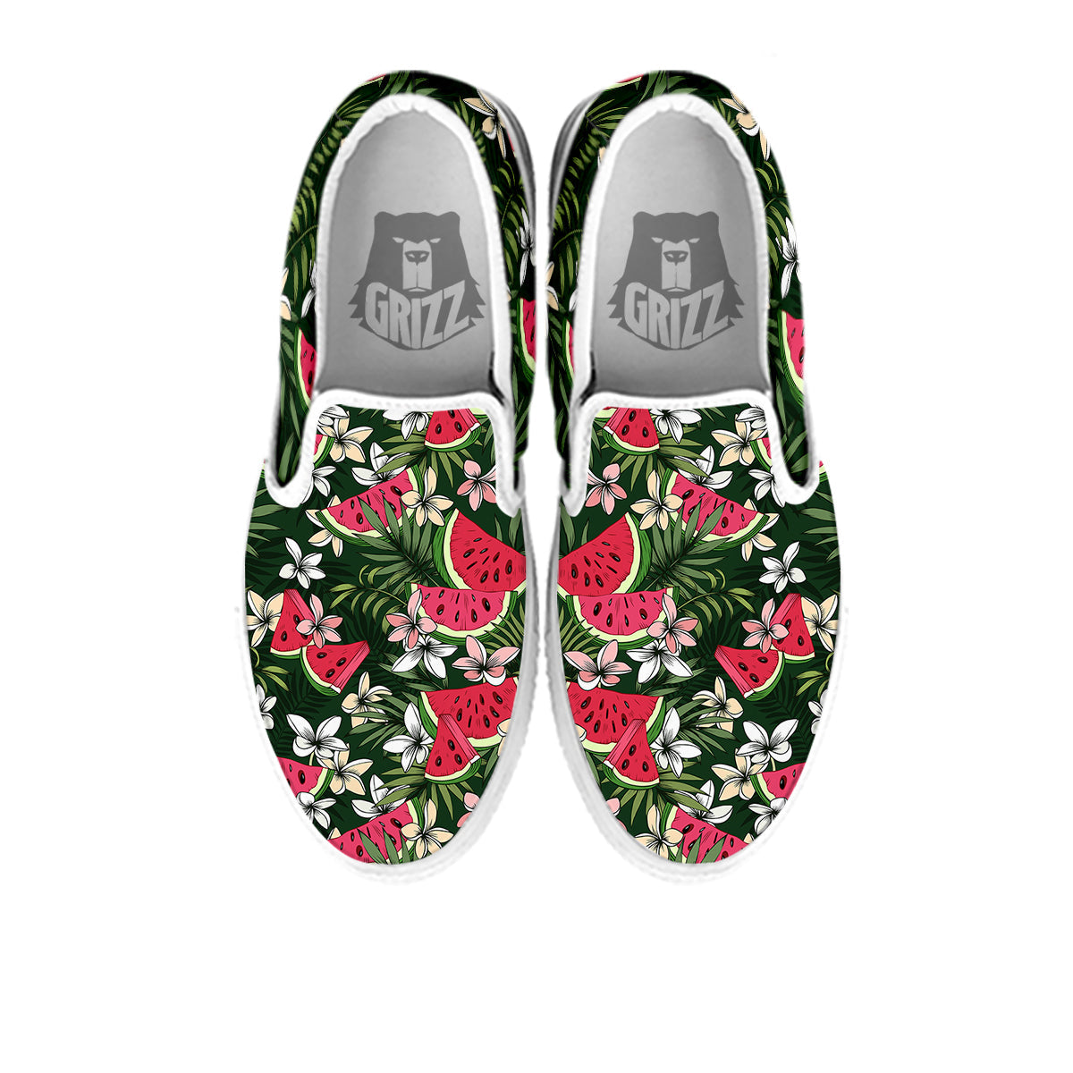 Watermelon Leaves Tropical Print Pattern White Slip On Shoes-grizzshop