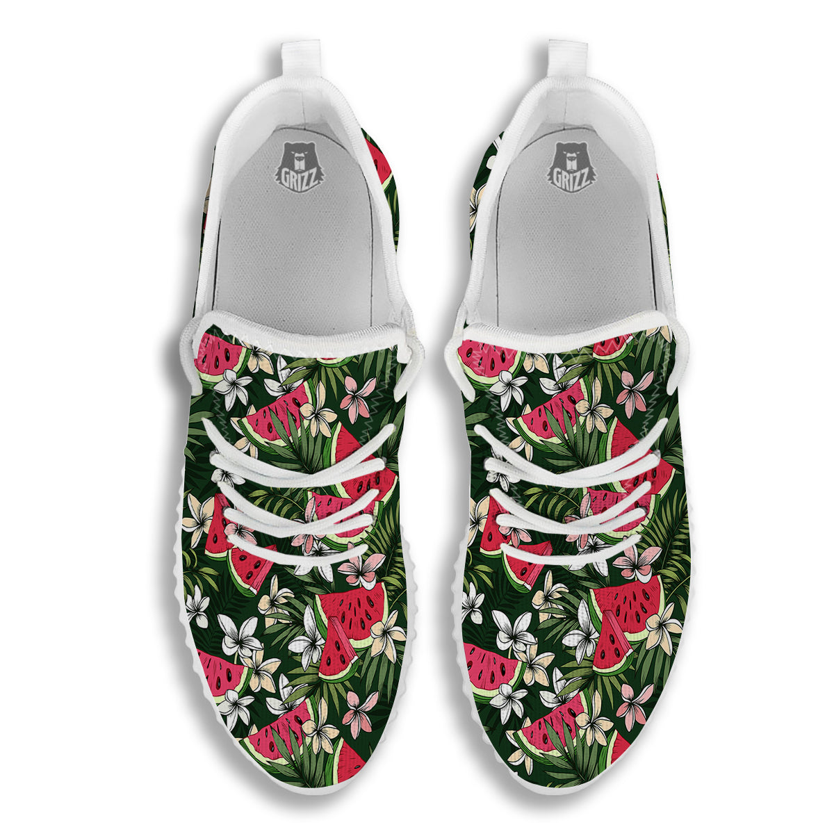 Watermelon Leaves Tropical Print Pattern White Walking Shoes-grizzshop