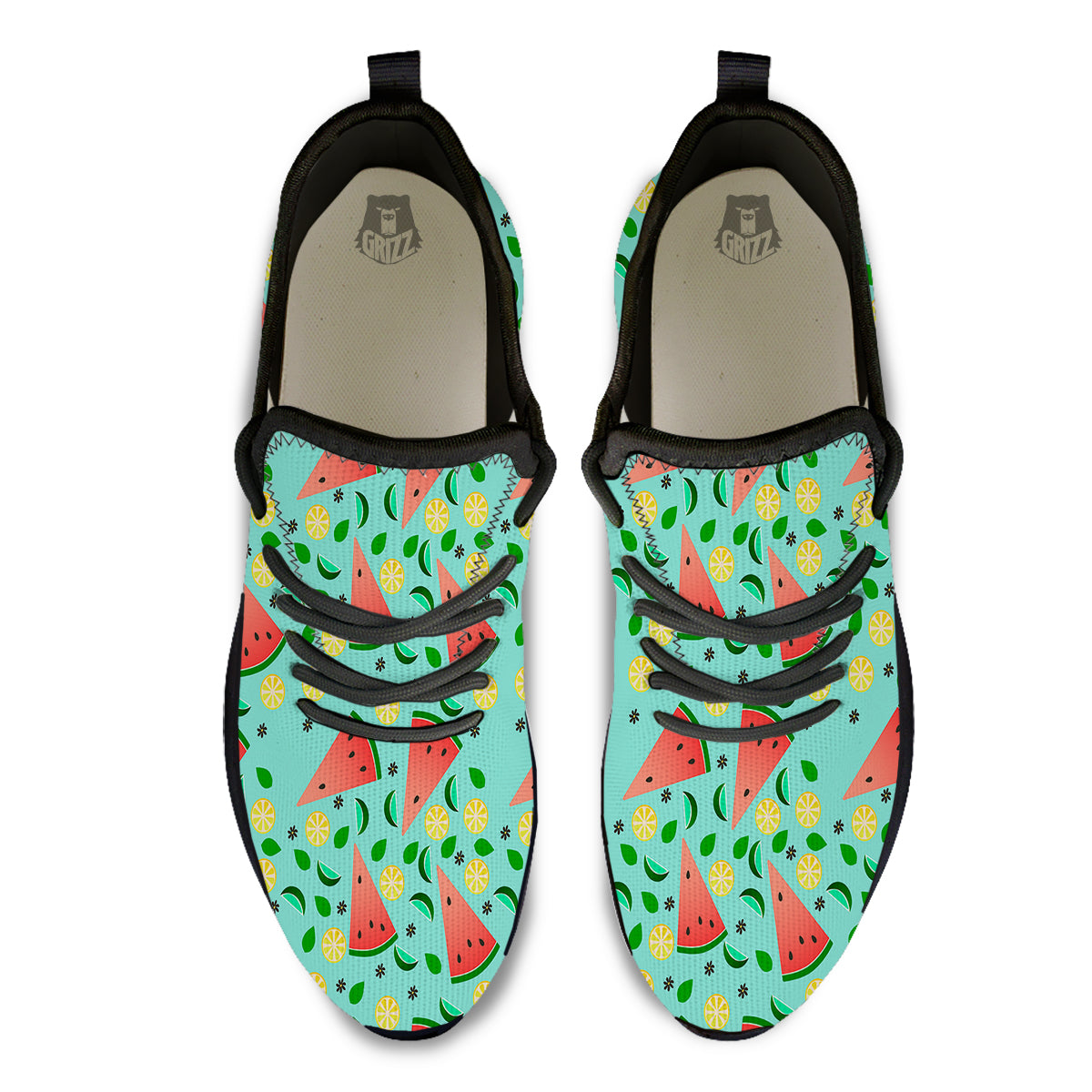 Watermelon Lime Green Print Pattern Black Athletic Shoes-grizzshop
