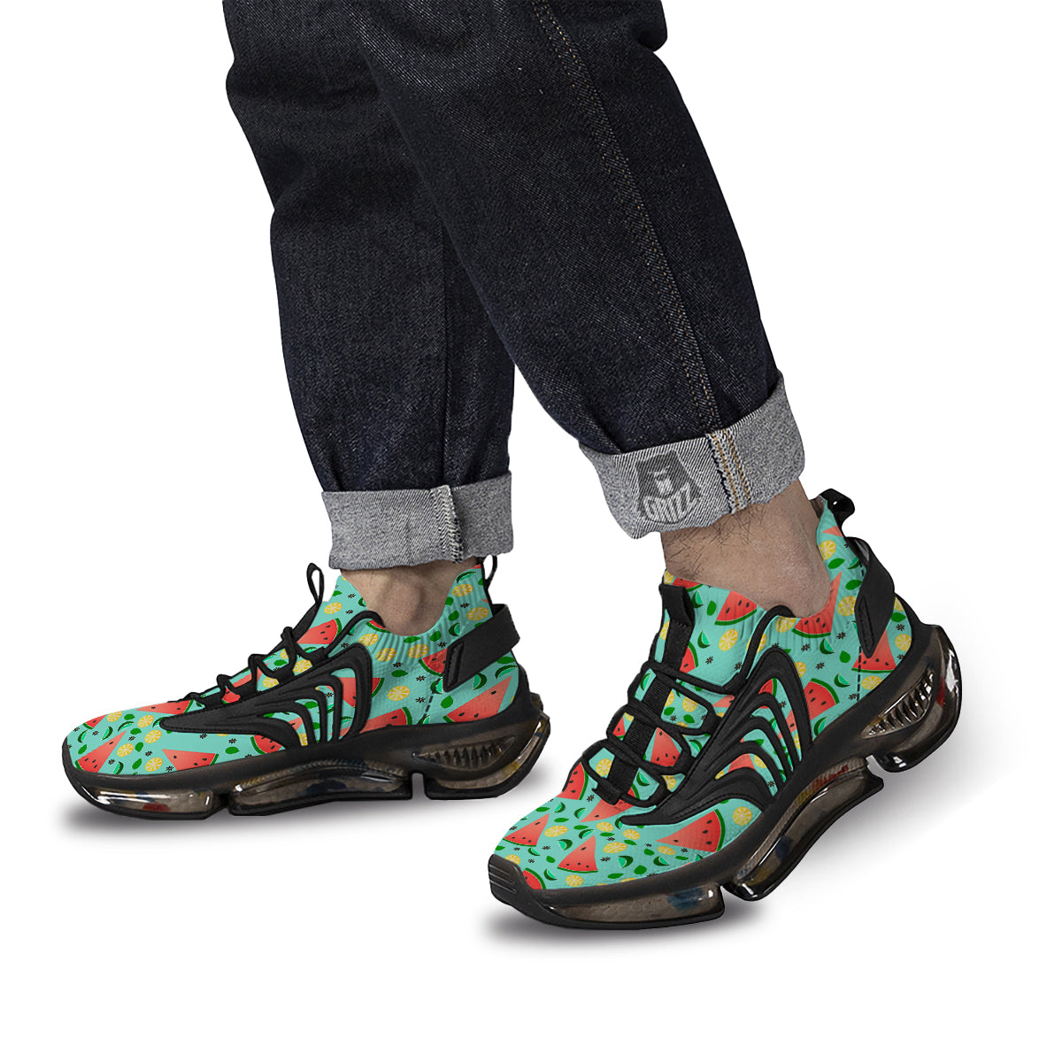 Watermelon Lime Green Print Pattern Black Gym Shoes-grizzshop