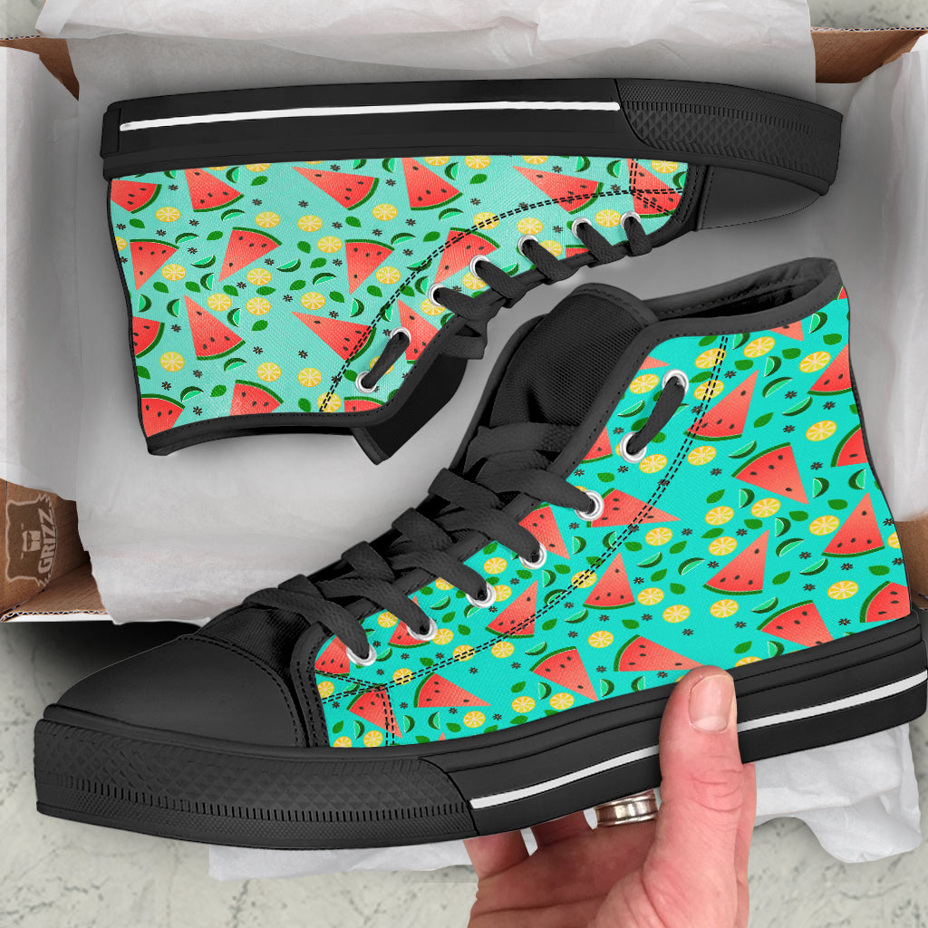 Watermelon Lime Green Print Pattern High Top Shoes-grizzshop